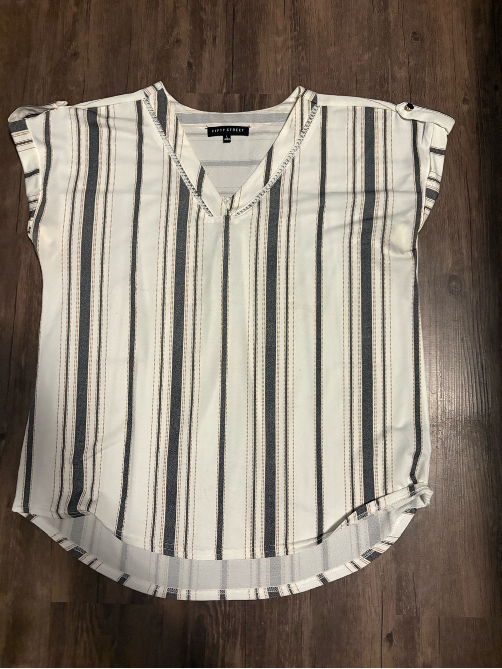 Ladies White Striped V-Neck Blouse